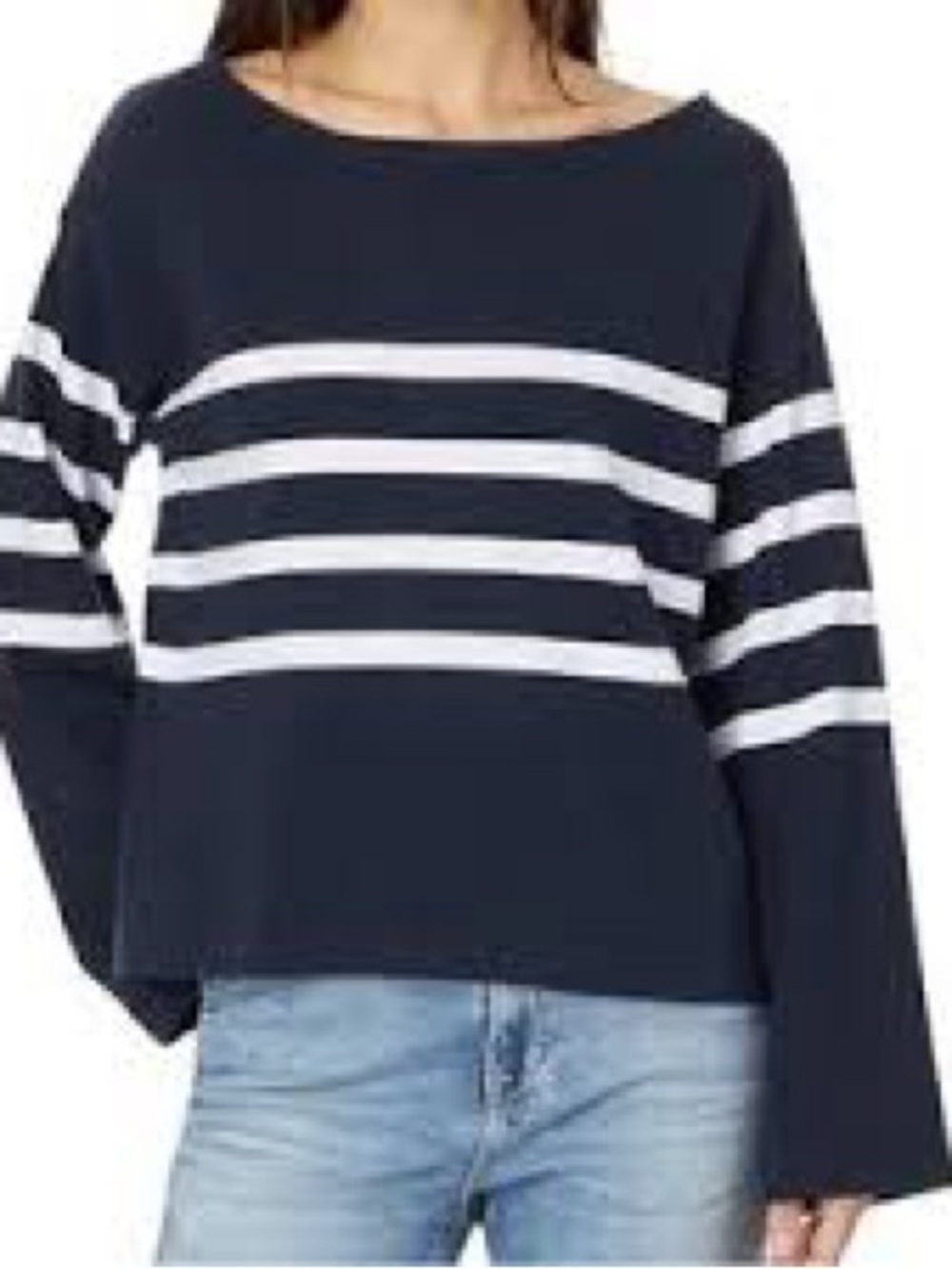 Faherty Navy with White Horizontal Stripe Long Sleeve Top